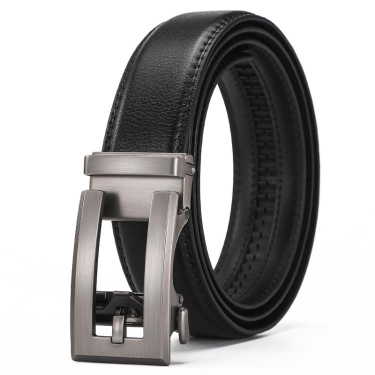 Dandali Men Leather Automatic Buckle Belt, Length: 120cm(Silver)