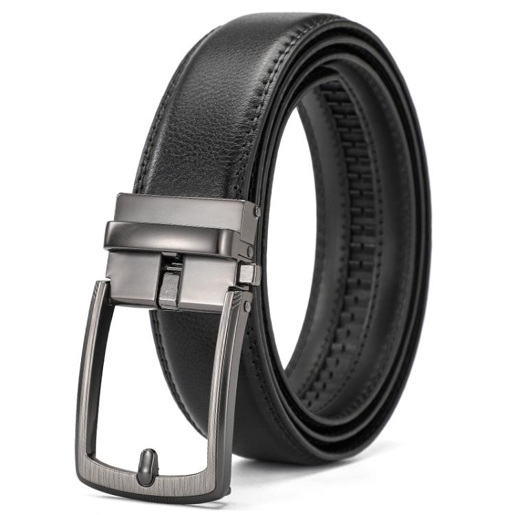 Dandali Men Leather Automatic Buckle Belt Side Press Section Fake Pin Buckle Belt, Length: 120cm(Black)