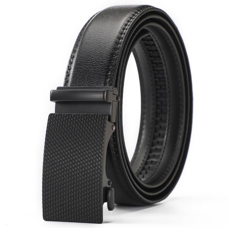 Dandali Men Leather Automatic Buckle Casual Belt, Length: 110cm(Black)