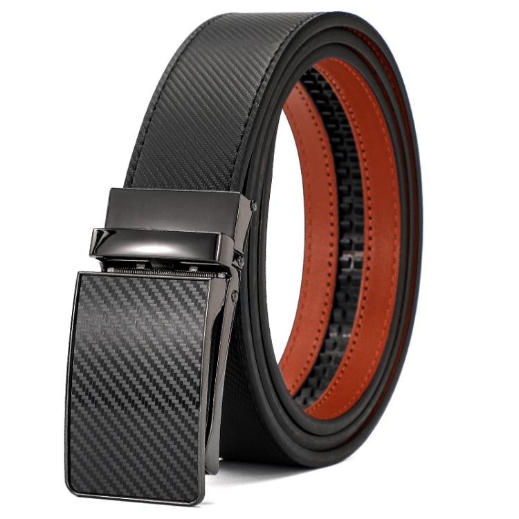 Dandali Men Leather Business Automatic Buckle Belt, Length: 110cm(Black)