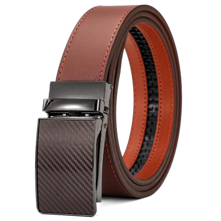 Dandali Men Leather Business Automatic Buckle Belt, Length: 110cm(Brown)