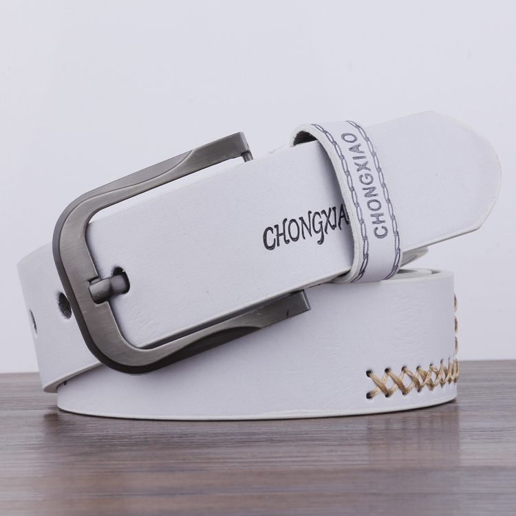 Dandali XX823 Men Retro Pin Buckle Leather Belt Waistband, Length: 110cm (White)