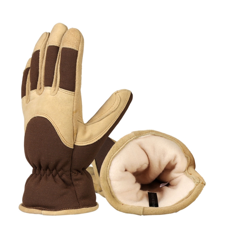 Deerskin Leather Thick Thermal Gloves for Working in Cold Weather, Size: M