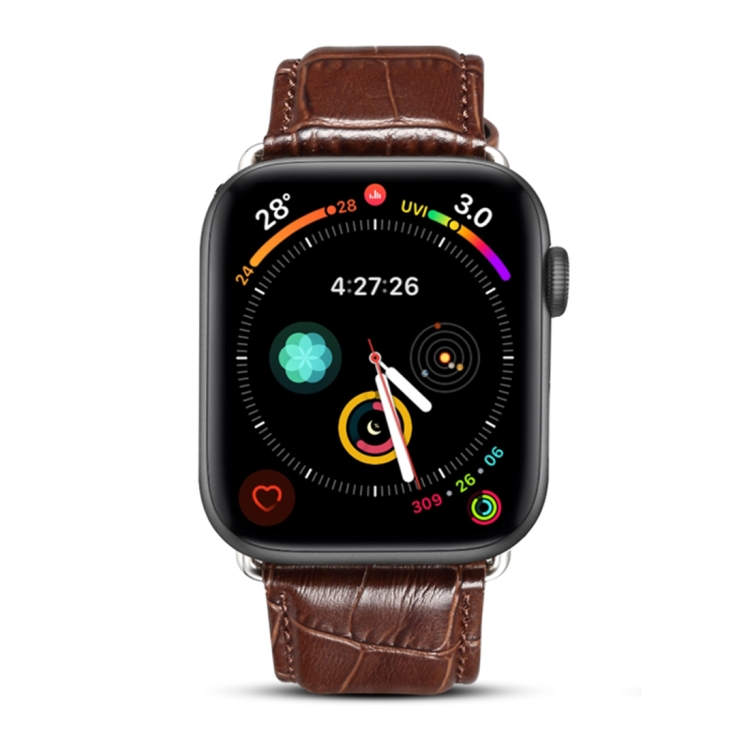 Denior Crocodile Grain Watch Cowhide Leather Watch Band for Apple Watch Series 7 45mm / 6 & SE & 5 & 4 44mm / 3 & 2 & 1 42mm (Brown)