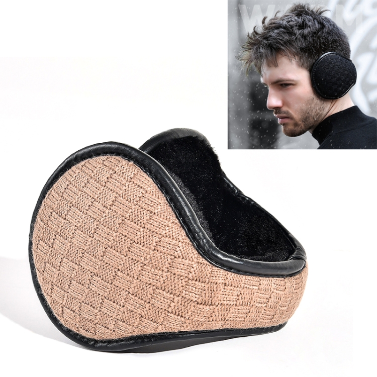 DEZ01 Winter Men Checkered Pattern Plush Foldable Warm Earmuffs Ear Bag, Size: Free Size(Khaki)