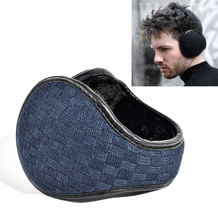 DEZ01 Winter Men Checkered Pattern Plush Foldable Warm Earmuffs Ear Bag, Size: Free Size(Navy)