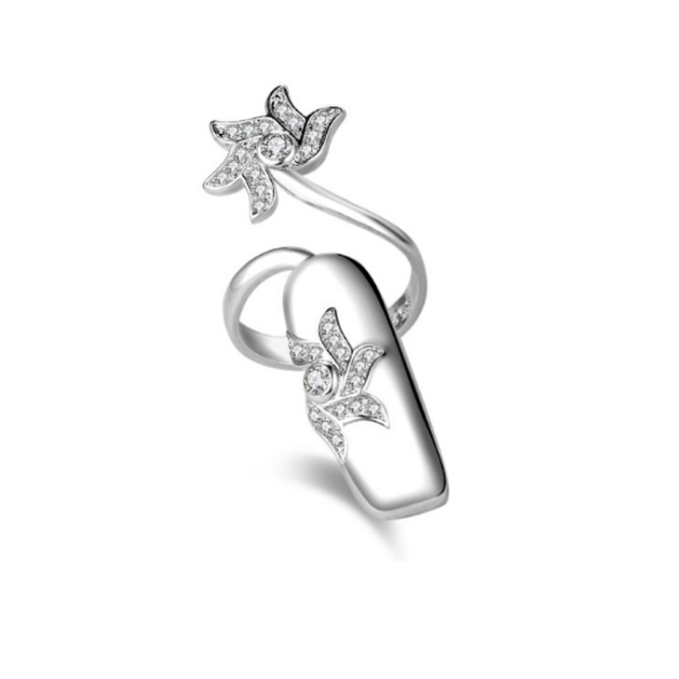 Diamond Nail Cap Jewelry Open Ring, Color: Silver Middle Finger