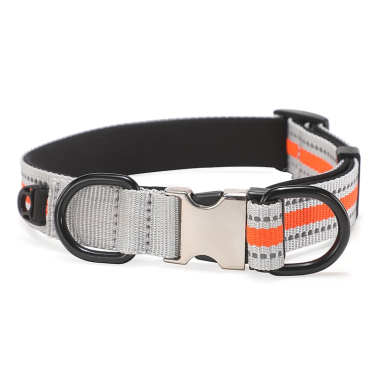 Dog Reflective Nylon Collar, Specification: L(Silver buckle orange)