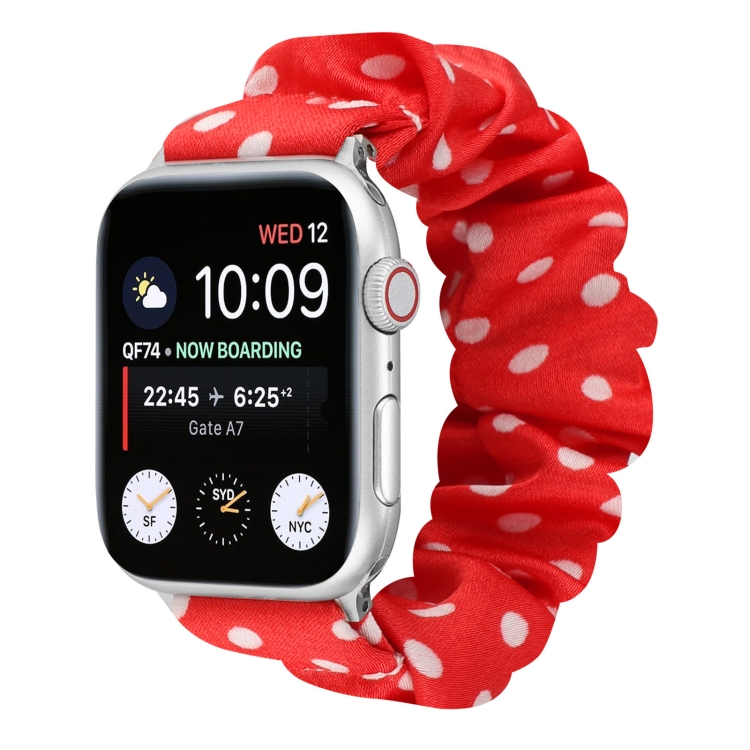 Dots Hair Ring Cloth Watch Band For Apple Watch Series 9&8&7 41mm / SE 3&SE 2&6&SE&5&4 40mm / 3&2&1 38mm(Red)