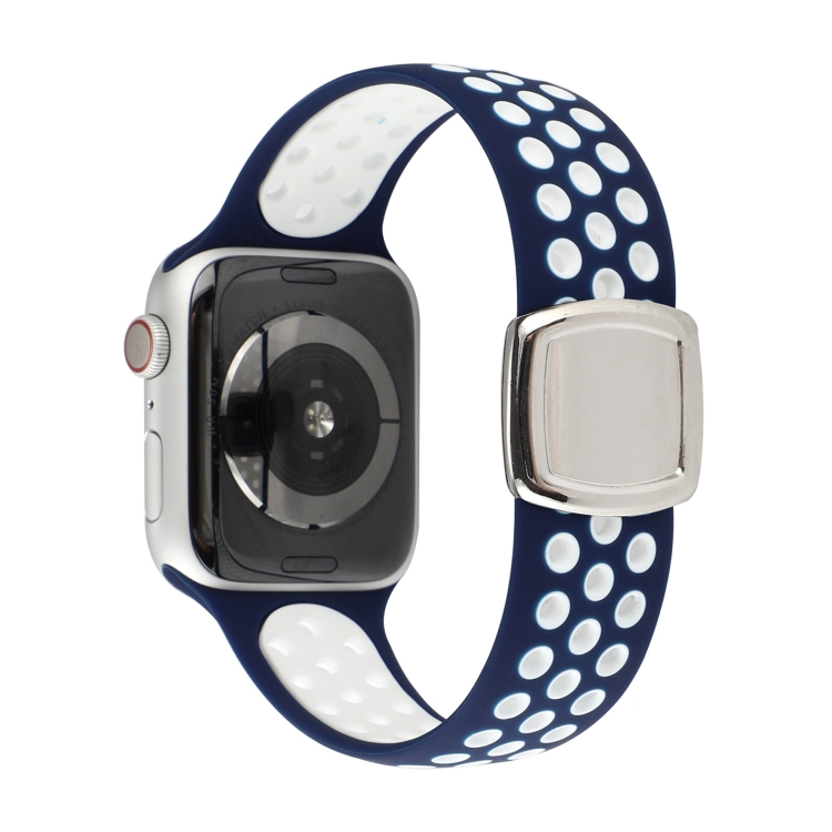 Double Color Silicone Watch Band For Apple Watch Series 9&8&7 41mm / SE 3&SE 2&6&SE&5&4 40mm / 3&2&1 38mm(Blue White)