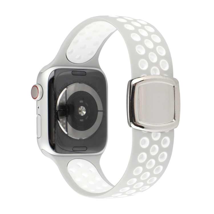 Double Color Silicone Watch Band For Apple Watch Series 9&8&7 41mm / SE 3&SE 2&6&SE&5&4 40mm / 3&2&1 38mm(Gray White)