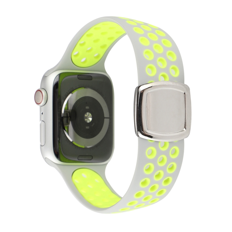 Double Color Silicone Watch Band For Apple Watch Series 9&8&7 41mm / SE 3&SE 2&6&SE&5&4 40mm / 3&2&1 38mm(Gray Yellow)
