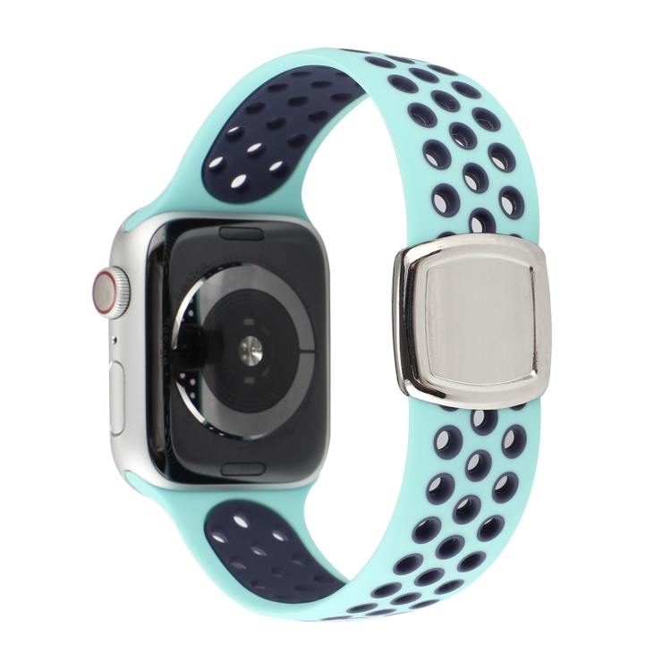 Double Color Silicone Watch Band For Apple Watch Series 9&8&7 41mm / SE 3&SE 2&6&SE&5&4 40mm / 3&2&1 38mm(Green Blue)