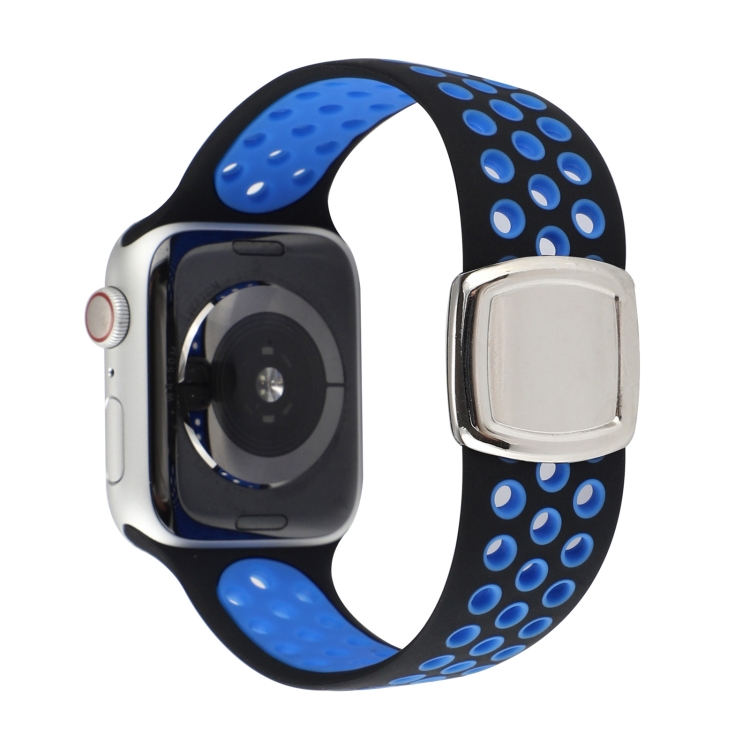 Double Color Silicone Watch Band For Apple Watch Ultra 49mm&Watch Ultra 2 49mm / Series 9&8&7 45mm / SE 3&SE 2&6&SE&5&4 44mm / 3&2&1 42mm(Black Blue)