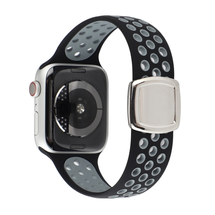 Double Color Silicone Watch Band For Apple Watch Ultra 49mm&Watch Ultra 2 49mm / Series 9&8&7 45mm / SE 3&SE 2&6&SE&5&4 44mm / 3&2&1 42mm(Black Gray)