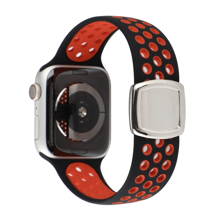 Double Color Silicone Watch Band For Apple Watch Ultra 49mm&Watch Ultra 2 49mm / Series 9&8&7 45mm / SE 3&SE 2&6&SE&5&4 44mm / 3&2&1 42mm(Black Red)