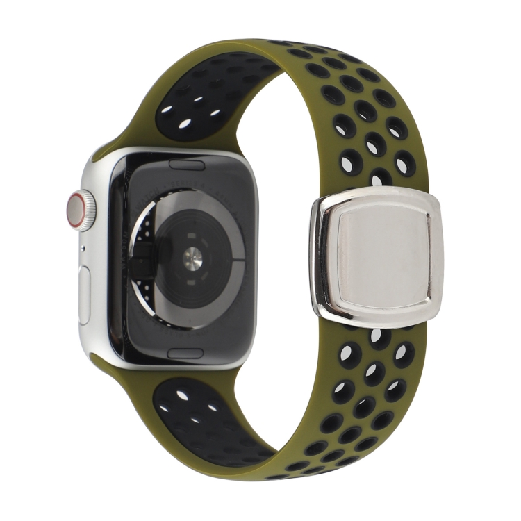 Double Color Silicone Watch Band For Apple Watch Ultra 49mm&Watch Ultra 2 49mm / Series 9&8&7 45mm / SE 3&SE 2&6&SE&5&4 44mm / 3&2&1 42mm(Olive Green Black)