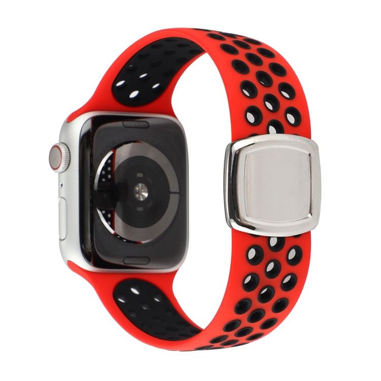 Double Color Silicone Watch Band For Apple Watch Ultra 49mm&Watch Ultra 2 49mm / Series 9&8&7 45mm / SE 3&SE 2&6&SE&5&4 44mm / 3&2&1 42mm(Red Black)