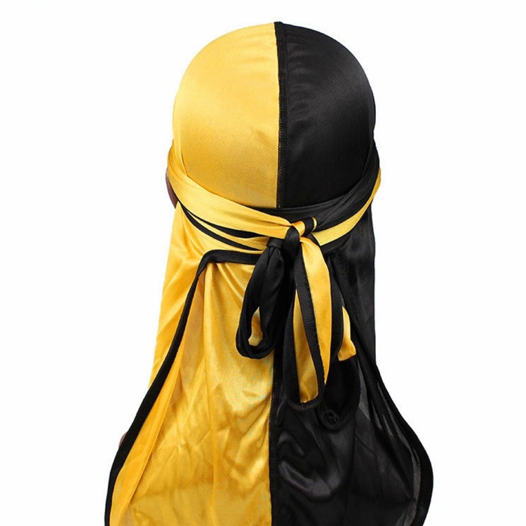 Double-coloured Silk Satin Long-tailed Pirate Hat Turban Cap Chemotherapy Cap (Black Yellow)