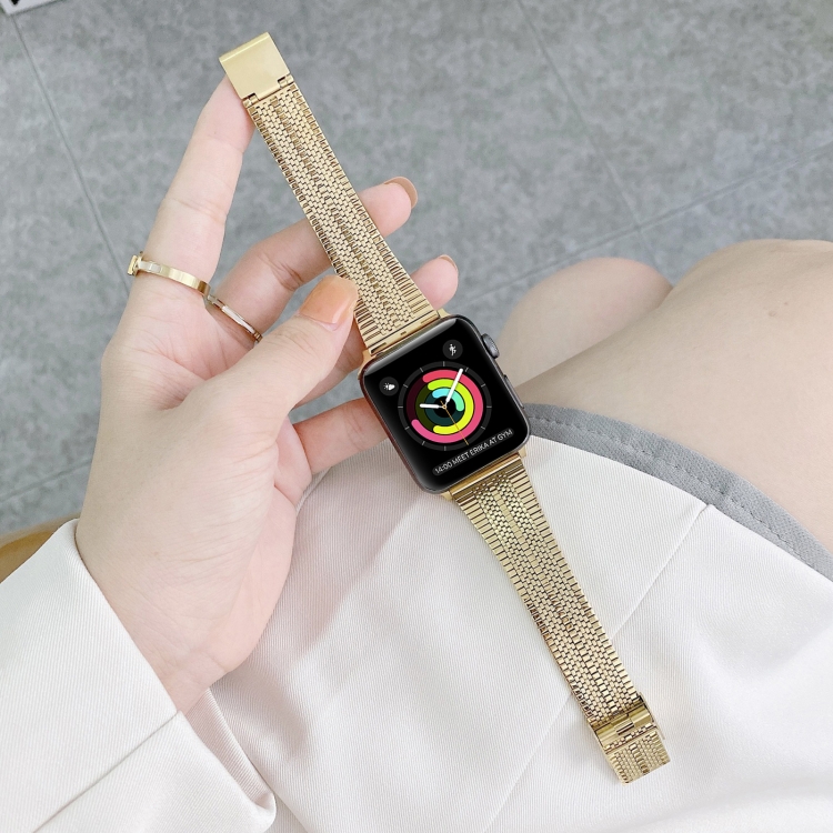Double Lines Steel Watch Band For Apple Watch Series 7 45mm / 6 & SE & 5 & 4 44mm / 3 & 2 & 1 42mm(Gold)