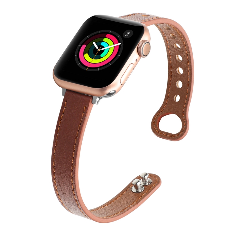 Double Nail Leather Watch Band For Apple Watch Series 7 41mm / 6 & SE & 5 & 4 40mm / 3 & 2 & 1 38mm(Warm Brown)