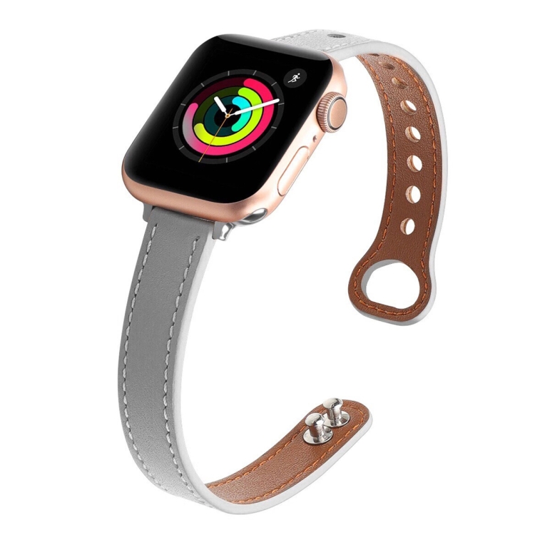 Double Nail Leather Watch Band For Apple Watch Series 7 45mm / 6 & SE & 5 & 4 44mm / 3 & 2 & 1 42mm(Grey)