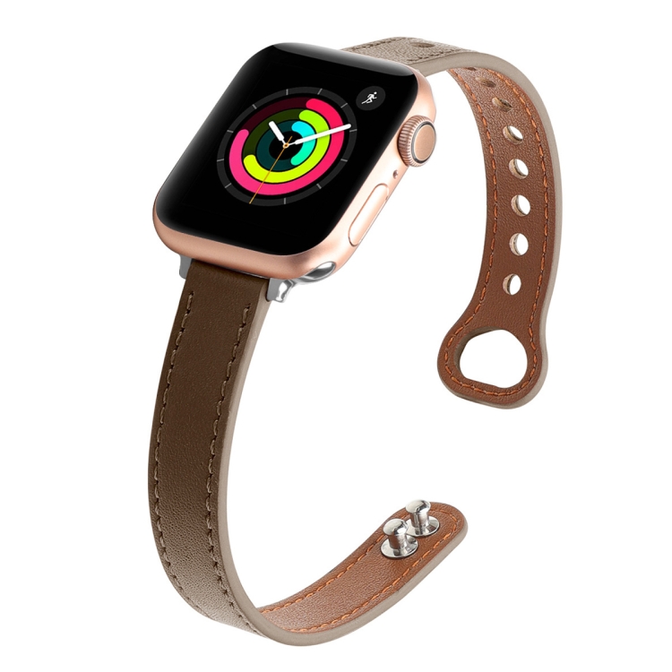 Double Nail Leather Watch Band For Apple Watch Ultra 49mm&Watch Ultra 2 49mm / Series 9&8&7 45mm / SE 3&SE 2&6&SE&5&4 44mm / 3&2&1 42mm(Brown)