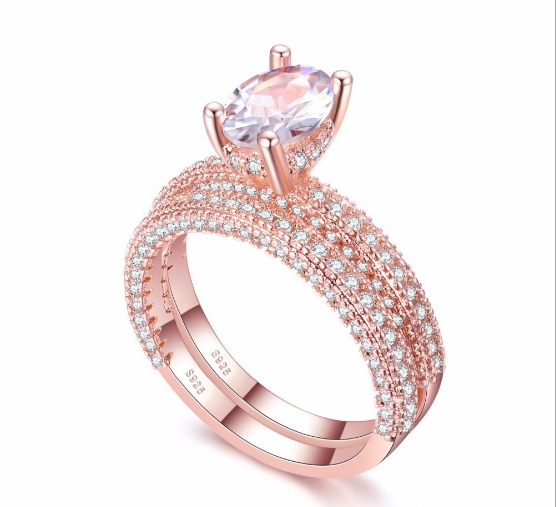 Double Row For Women Fashion Cubic Zirconia Wedding Engagement ring, Ring Size:10(Egg Shape Rose Gold)
