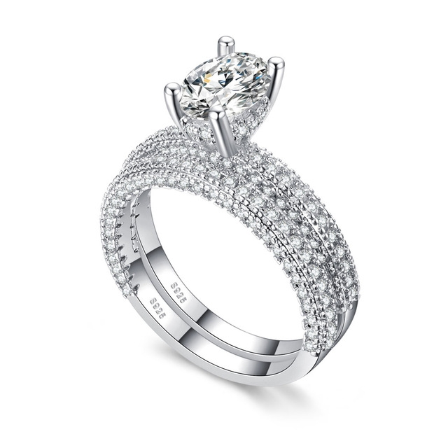 Double Row For Women Fashion Cubic Zirconia Wedding Engagement ring, Ring Size:6(Egg Shape White Gold)