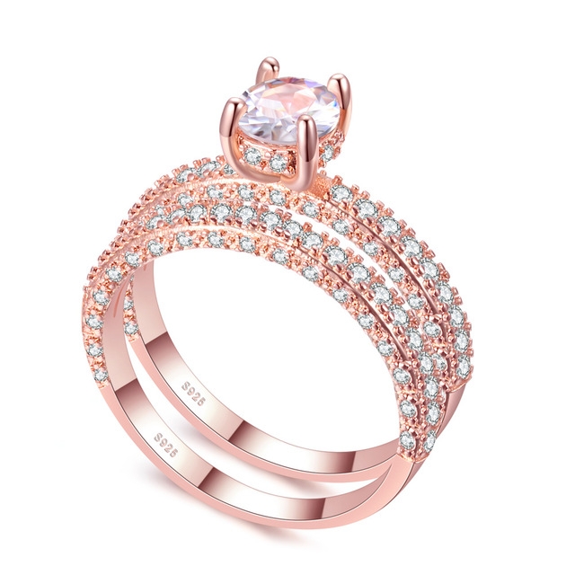 Double Row For Women Fashion Cubic Zirconia Wedding Engagement ring, Ring Size:8(Round Rose Gold)