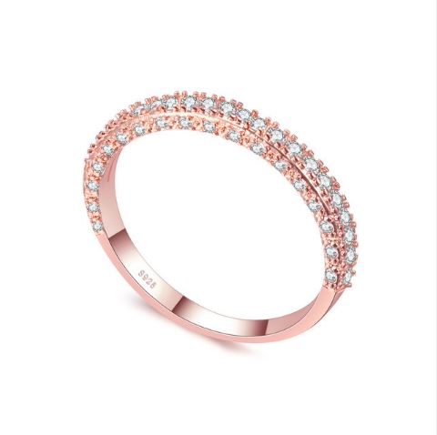 Double Row For Women Fashion Cubic Zirconia Wedding Engagement ring, Ring Size:9(Rose Gold Deputy Ring)