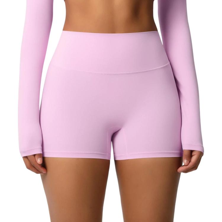 Double-Sided Brushed High-Waisted Tight-Fitting Fitness Yoga Shorts, Size: L(Cherry Blossom Pink)