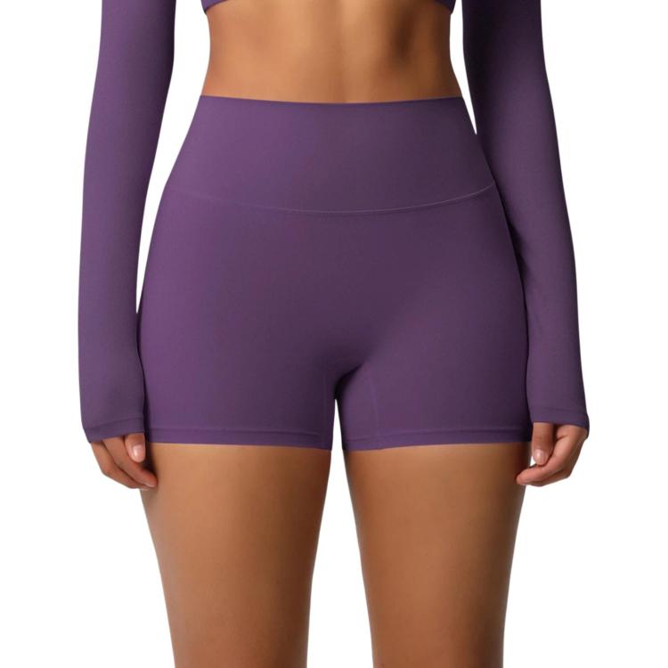 Double-Sided Brushed High-Waisted Tight-Fitting Fitness Yoga Shorts, Size: L(Purpled Brown)