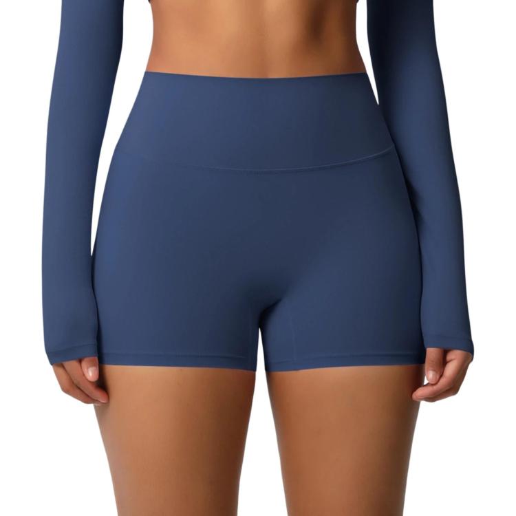Double-Sided Brushed High-Waisted Tight-Fitting Fitness Yoga Shorts, Size: M(Baguette Blue)