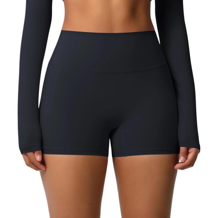 Double-Sided Brushed High-Waisted Tight-Fitting Fitness Yoga Shorts, Size: M(Black)