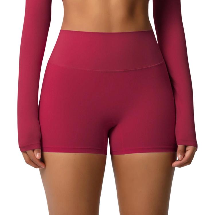 Double-Sided Brushed High-Waisted Tight-Fitting Fitness Yoga Shorts, Size: S(Carmine Red)