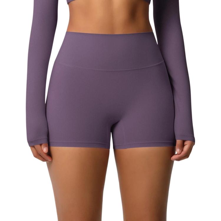 Double-Sided Brushed High-Waisted Tight-Fitting Fitness Yoga Shorts, Size: S(Eggplant Purple)