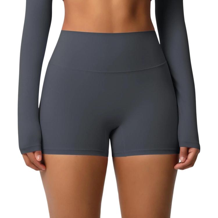 Double-Sided Brushed High-Waisted Tight-Fitting Fitness Yoga Shorts, Size: S(Graphite Gray)