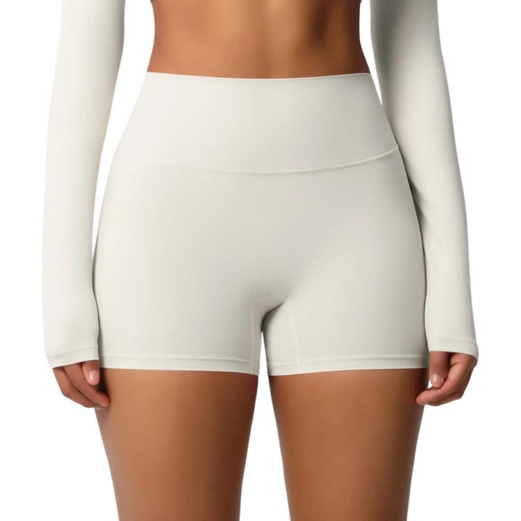 Double-Sided Brushed High-Waisted Tight-Fitting Fitness Yoga Shorts, Size: S(Light Ivory)