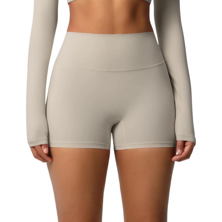 Double-Sided Brushed High-Waisted Tight-Fitting Fitness Yoga Shorts, Size: XL(Camel Brown)