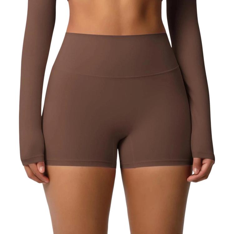 Double-Sided Brushed High-Waisted Tight-Fitting Fitness Yoga Shorts, Size: XL(Chestnut)