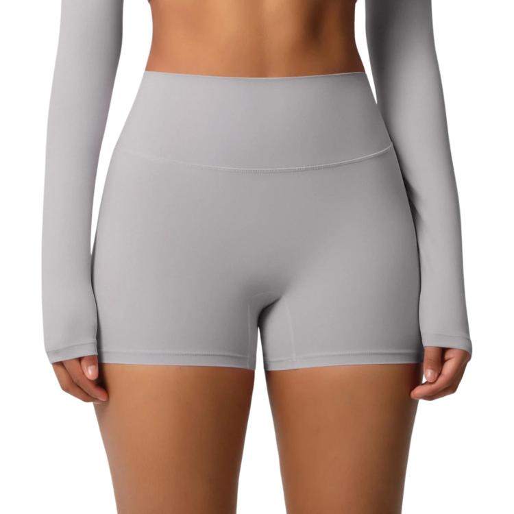 Double-Sided Brushed High-Waisted Tight-Fitting Fitness Yoga Shorts, Size: XL(Frost Gray)