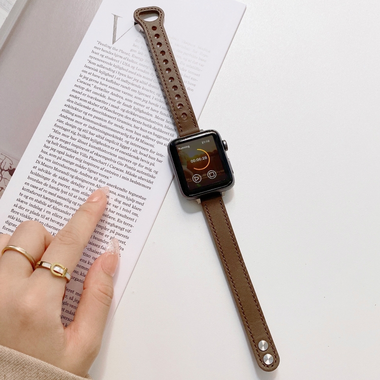 Double Studs Buckle Genuine Leather Watch Band Watch Band For Apple Watch Series 9&8&7 41mm / SE 3&SE 2&6&SE&5&4 40mm / 3&2&1 38mm(Coffee)