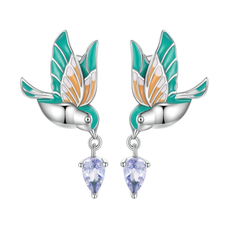 Drip Oil Craft Kingfisher Earrings Ring Set 925 Silver Jewelry, Style: Earrings