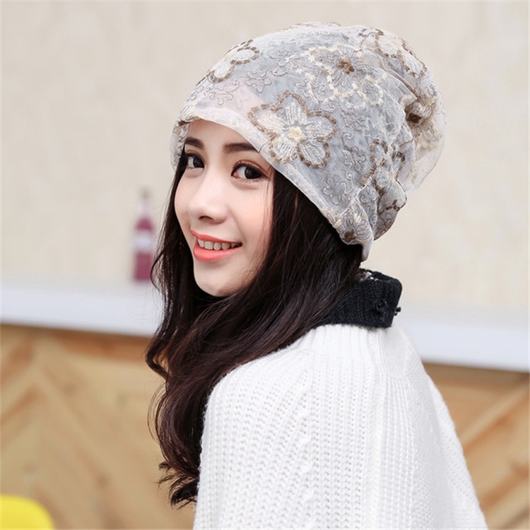 Dual-use Double-layer Lace Wrap Cap Stacking Cap(Beige)