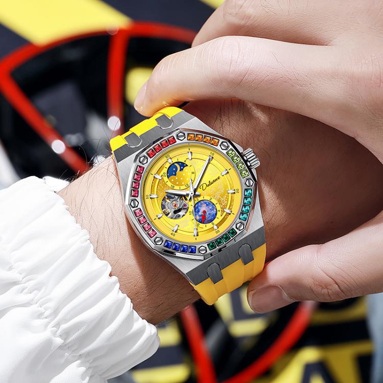 Dulunwe 6030F 30m Waterproof Luminous Mechanical Watch, Color: Silicone Strap Yellow