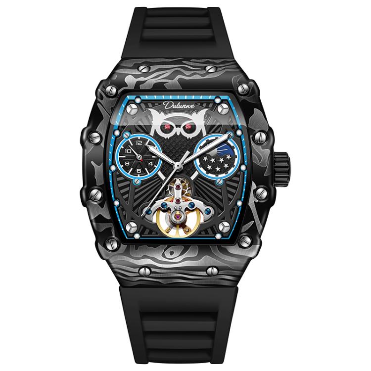 Dulunwe 6039C 30m Waterproof Barrel-shaped Hollow Luminous Automatic Mechanical Watch(Black Blue)