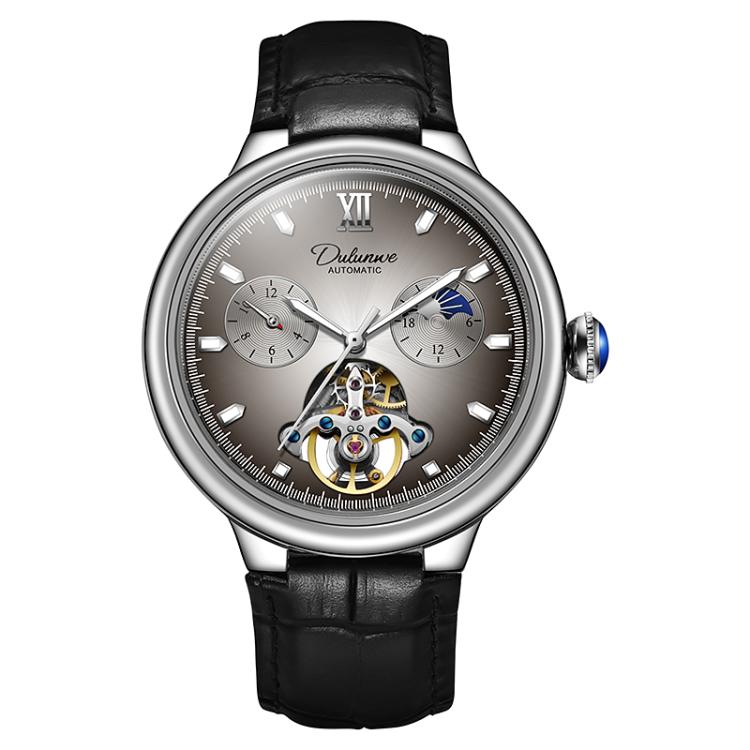 Dulunwe 6049B 30m Waterproof Luminous Flywheel Fully Automatic Mechanical Watch(Brown Leather Strap)