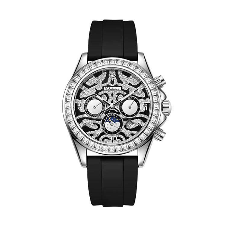 Dulunwe 6055A 30m Waterproof Tiger-pattern Dial Automatic Mechanical Watch(Silver Silicone Strap)