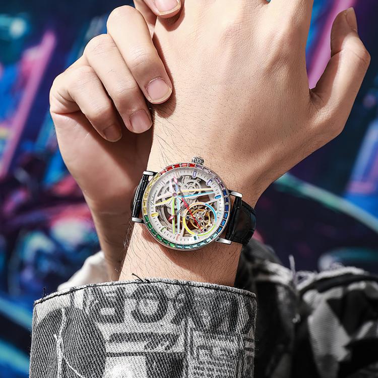 Dulunwe 6057A 30m Waterproof Luminous Fully Automatic Mechanical Watch, Color: Leather Strap White